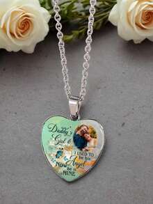 suteyi Customized Children's Heart-Shaped Photo Necklace, Personalized Christmas Gift From Father To Daughter - Silver - View 3