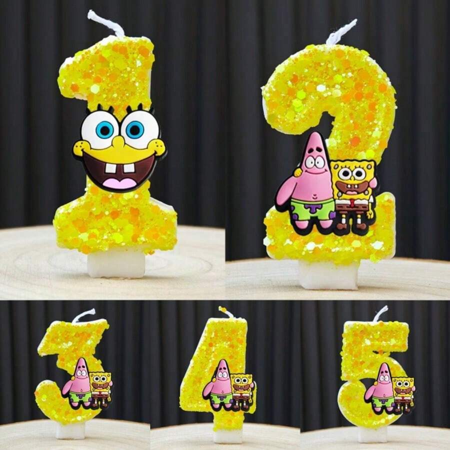 可爱的海绵宝宝数字蜡烛（0-9）——儿童生日蛋糕装饰！动漫卡通派对配件，海绵宝宝粉丝庆祝活动的完美主题用品！ - 彩色 - 查看 1