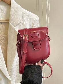 Retro Mini Crossbody Bag, Women's Chic Small Round Flap Shoulder Bag - Red - View 6