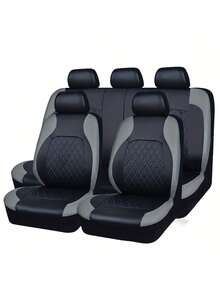 9 Stück universelle Autositzbezüge - Premium PVC-Leder, Diamant-Steppung, wasserdicht atmungsaktiv, kompatibel mit Airbags, auslaufsicher, fleckabweisend, staubdicht, rutschfest, rundum Schutz, geeignet für Limousinen, Lkw, SUVs, leicht zu reinigen, schnelle Installation, Luxus-Innenraum-Upgrade