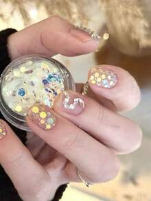 1 Box Versatile Iridescent Polka Dot Elegant Spring Dreamy Fresh Manicure Sequins Iridescent Round Nail Art Decorations, Exquisite And Charming, Versatile Nail Jewelry Nails Nail Supplies - Multicolor - View 1
