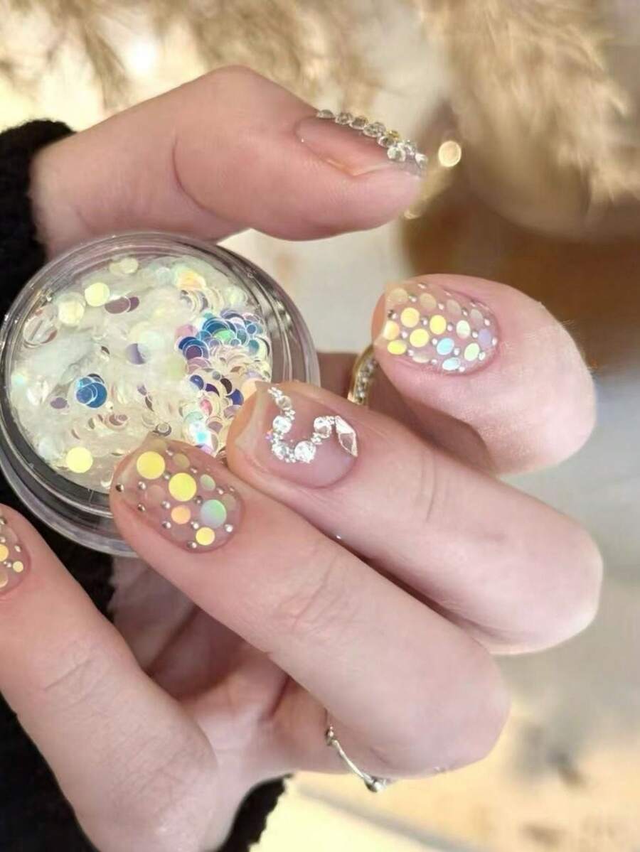 1 Box Versatile Iridescent Polka Dot Elegant Spring Dreamy Fresh Manicure Sequins Iridescent Round Nail Art Decorations, Exquisite And Charming, Versatile Nail Jewelry Nails Nail Supplies - Multicolor - View 1