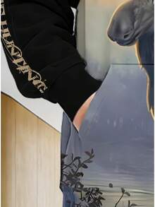 Men'S Moose Print Hoodie - Stylish Full-Zip Sweatshirt With Drawstring, Pockets & Durable Material, Unique Wildlife Design For Casual Outdoor Wear, Perfect Gift For Autumn & Winter, Outdoor Sportswear |   Moose Graphic Hoodie |   Durable Sportswear - 彩色 - 查看 5