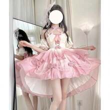 Pink Lolita Dress Women Girls, Kawaii Cosplay Costume, Lace Maid Outfit Sleeveless - Romantic Gradient Pink, Pearl Embellished Lolita Fashion - 多色1205 - 查看 3
