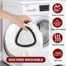 Spin Mop Replacement Head For O-Ceda EasyWring 1-Tank System, Mop Refills, Include 6 Cedar Mop Replace Heads, 1 Extra Mop Replacement Base, Microfiber, Easy To Replace - 白色 - 查看 7