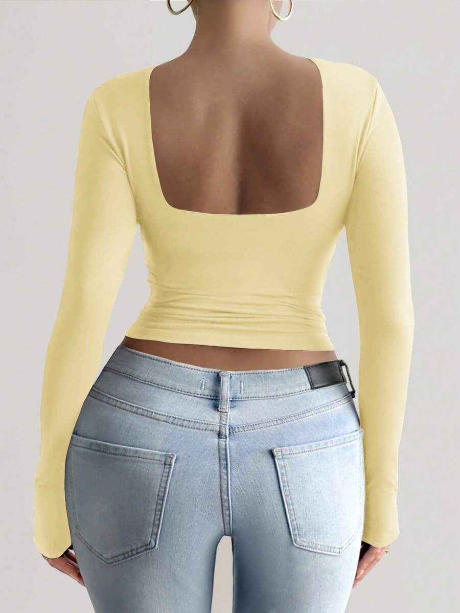 Áo thể thao dài tay ôm sát, hở lưng gợi cảm dành cho nữ Vaiaye, thích hợp cho mùa xuân/hè. - Màu vàng - Xem 1