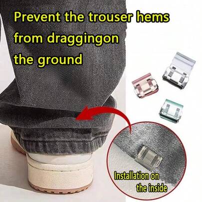 12个透明裤腿夹，隐形裤腿缩短夹，防止裤子拖地，无缝隐形裤腿闭合装置，防拖裤腿夹，表面光滑，隐藏式扣件，高品质扣件，裤子调节器，适用于服装辅料，多种裤长调节方式，缝纫辅料，安全别针，纽扣