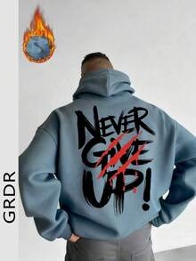GRDR Men's Autumn/Winter Letter Slogan & Scratch Print Casual Loose Fit Hoodie Sweatshirt - Baby Blue - View 4