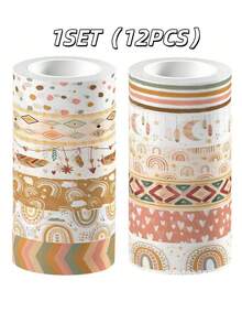 Bohemian-Style Tape, DIY Stationery, Cartoon-Themed, Cute, Creative, Fun, Water-Resistant, Candy Stickers, Phone Stickers, For Use In Journal Decorations, Collage Materials, Scrapbooks, Diaries, Notebooks, Handicrafts - Multicolor - View 9