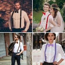 Tirantes de los hombres, Set De Tirantes Sujetadores Y Moño Unisex, Set o Kit de Moño y Tirantes para Hombre, Tirantes de Clip Resistentes en Y Ajustables para Informal y Formal - Beis - Ver 2