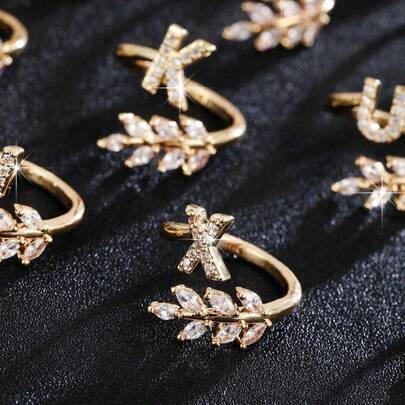 1 chiếc nhẫn tai lúa mì đính đá Zirconia sang trọng tối giản thời trang 26 thiết kế chữ cái đầu dành cho nữ, thích hợp để đeo hàng ngày, dự tiệc, trang trí tiệc tùng, có thể làm quà tặng cho gia đình, bạn bè, vợ, bạn gái, mẹ vào các dịp lễ, sinh nhật