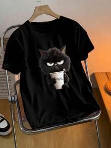 卡通图案印花休闲女士T恤，春夏时尚女士上衣，夏季上衣，女士夏装，图案T恤女上衣