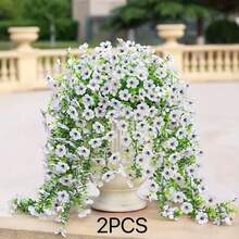 2件装人造白色花藤悬挂装饰，适用于庭院、室内/室外，可用于婚礼、母亲节、父亲节、毕业典礼和夏季装饰，户外仿真花，婚礼装饰，人造植物，季节性装饰，农舍风格，防水装饰，活动策划