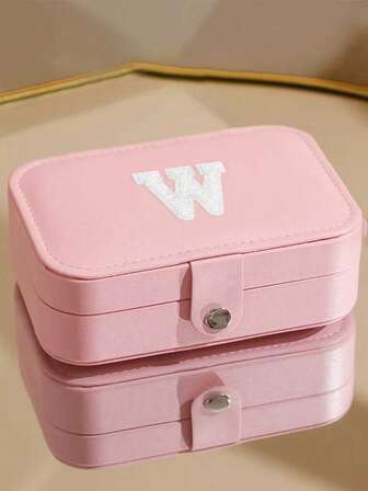 1 st. resesmyckesask, dekoration med 26 bokstäver, din speciella symbol, minismyckesask, liten smyckesask i PU-läder, multifunktionell smyckesask, kompakt smyckesask, smyckeorganisatör