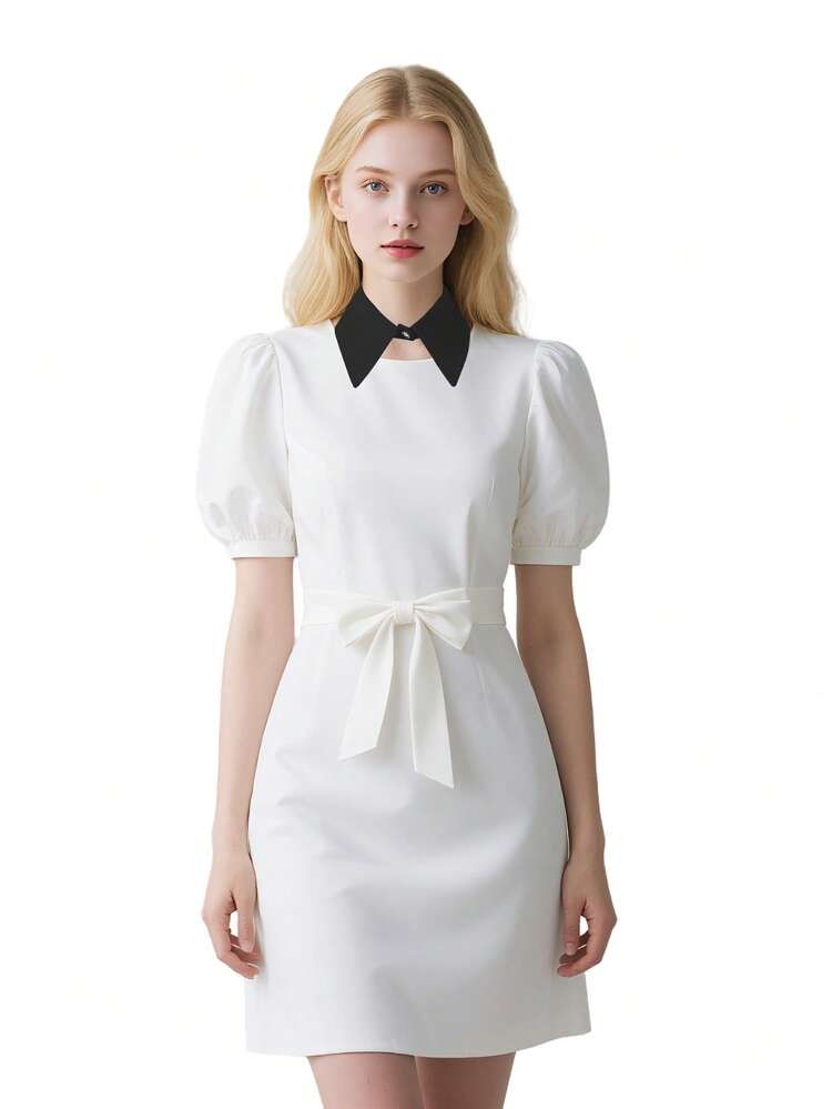 1件女士新款时尚装饰雪纺可拆卸领子，多功能衬衫卫衣打底衫，可拆卸蝴蝶结领 - 黑色 - 查看 8