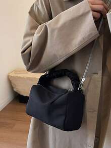 Túi đựng bowling PU vân vải họa tiết cổ điển, túi xách/túi đeo vai thời trang dành cho nữ, phù hợp để đi làm, mùa thu/đông - màu đen - Xem 3