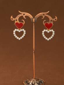 1 Pair Fashionable Minimalist Delicate Heart Patchwork Earrings, Versatile - Multicolor 3 - View 3