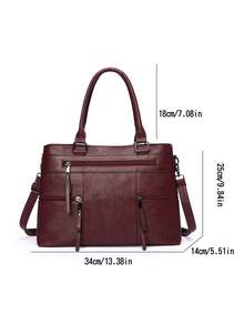 Retro Minimalist Large Capacity Fashion Student/Work Commute Tote Bag - Burgundy - View 10