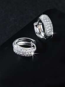 1 Pair/2pcs Fashion Hip Hop Geometric Triple-Row Zirconia Shiny Hoop Earrings, Personalized Punk Chic Luxurious Earrings, Suitable For Daily Wear, Parties, Gifts, High-End Parties, Unisex, Gift For Boyfriend, Christmas, Valentine's Day, Halloween Costume Accessories - Multicolor - View 8