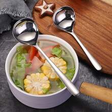 1pc Creative Metal Spoon, High-Quality Korean Style Thick Soup Ladle, Large Capacity Cooking Spoon, Long Handle Hotpot Spoon - Silver - View 1
