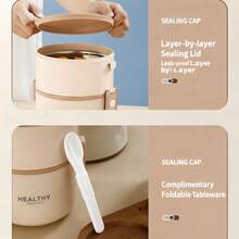 Set de fiambrera portátil isotérmica de 2,2 L para adultos, fiambrera bento apilable de acero inoxidable para comida caliente, contenedor térmico de 3 niveles, fiambrera bento de gran capacidad, acero inoxidable 304 - 2 niveles - Ver 4