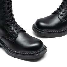 Women's Mid-Calf Combat Motorcycle Boots, Side Zipper Classic Chunky Heel, Lace-Up, Holiday Commuting Winter Shoes - màu đen - Xem 5