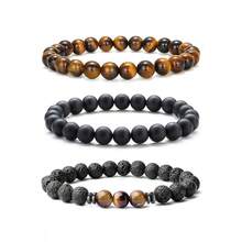 Mens Natural Stone Beaded Bracelets 8MM Stretch Adjustable Tiger Eye, Matte Agate, Lava Rock Beaded Bracelet Set For Men Gifts,3 - 3 - 查看 1