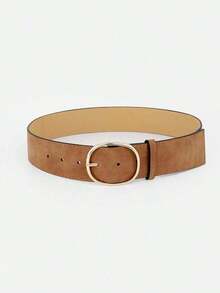 1 Piece Minimalist Style Round Buckle Strap With Holes Suitable For Dresses Summer, Autumn School, Autumn, Halloween, Excellent Material, Fine Workmanship, Lightweight And Durable, Retro Aesthetics, Surface Texture, Business Casual, Simple And Elegant, Gift For Best Friends, Family, Friends, Elders, Birthday Gift, Christmas Gift, Halloween Gift, Valentine's Day Gift, Easter Gift, New Year Gift, Graduation Gift, Back To School Gift - 駝色 - 查看 2