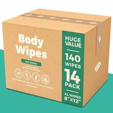 Body Wipes - 14 Pack - 140 XL Bath Wipes Adults No Rinse, Adult Wipe Elderly - Body Face Gentle Skin Cleansing, Shower Wipe Bathing Travel, Elderly, Car, Gym, Camping 8x12 Inch - 新鮮+10裝(14包) - 查看 8