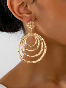 1 Pair Fashionable & Versatile Gold Double-Ring Stud Earrings, Suitable For Women Party, Gathering, Daily Wear, Gift - Yellow Gold - View 17