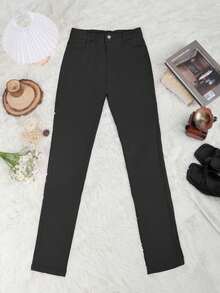 Apperloth A 斜口袋高腰保暖緊身褲 - 黑色 - 查看 8