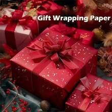 1 pieza Papel de regalo premium con un patrón de cielo estrellado hecho de película dorada. Perfecto para bodas, San Valentín, envoltura de regalos de cumpleaños, y también para hacer sus propios ramos. Disponible en rojo, azul y negro. - 1 pieza - Ver 13