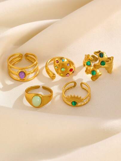 一套宝石开口戒指，时尚百搭，休闲百搭，适合女性日常佩戴、参加派对或作为礼物送给朋友。