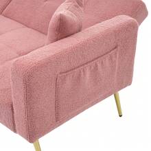 Optional Multicolour Sofa Bed With Sleeping Function, Adjustable Angle, Gold Legs With Cushions And Side Storage Pockets. - Pink - View 7