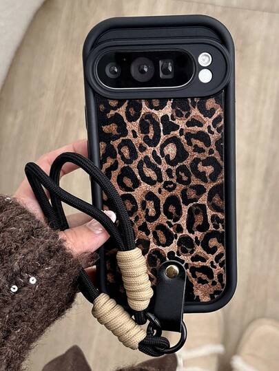 Funda de teléfono con estampado de leopardo ámbar retro de lujo compatible con Pixel 9, 9 Pro, 9 Pro XL, 8, 8Pro, 8A, con cuerda corta y resistente a golpes