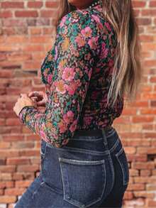 女士全幅印花时尚百搭度假长袖上衣（春季款） - 彩色 - 查看 2