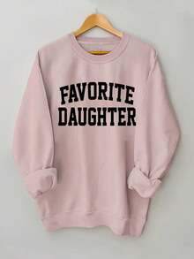 2025FAVORITE DAUGHTER Graphic Print Women's Casual Sweatshirt - Black Round Neck Long Sleeve Pullover, Machine Washable Autumn Winter Warmth, Perfect Gift For Daughters, Sweaters For S, Cozy Winter Apparel, Relaxed Fit Pullover, Comfortable CasualwearSoft And Breathable - 粉色 - 查看 11