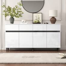 White Sideboard, Drawers, Gold Handles, Gold Legs, Smooth Drawer Slides, 140*35*76cm, Dining Room Sideboard, Kitchen Cabinet, Storage Cabinet, Lift Drawers, Chest Of Drawers