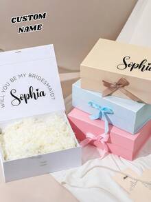 Personalized Magnetic Ribbon Gift Box, Customized Bridesmaid Invitation Box, Bride's Gift Box, "Will You Be My Bridesmaid?" Box, Wedding Gift Box - Multicolor - View 2