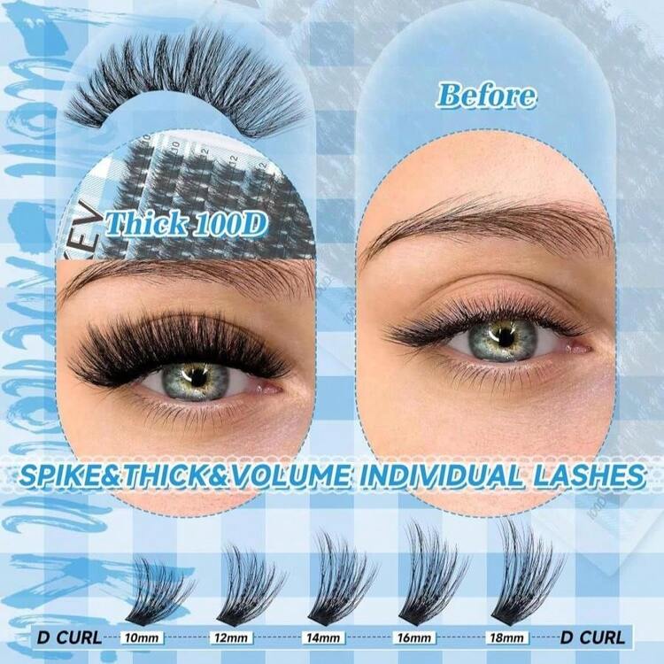 KEVKEV Lash Extension Kit 280pcs Volume Lash Clusters 100D Lash Clusters Kit 10-18mm Individual Lashes Kit With Lash Bond And Seal,Lash Tweezers Thick Lash Extension Kit DIY At Home(0.05D,100DD) - ColorA - 查看 8