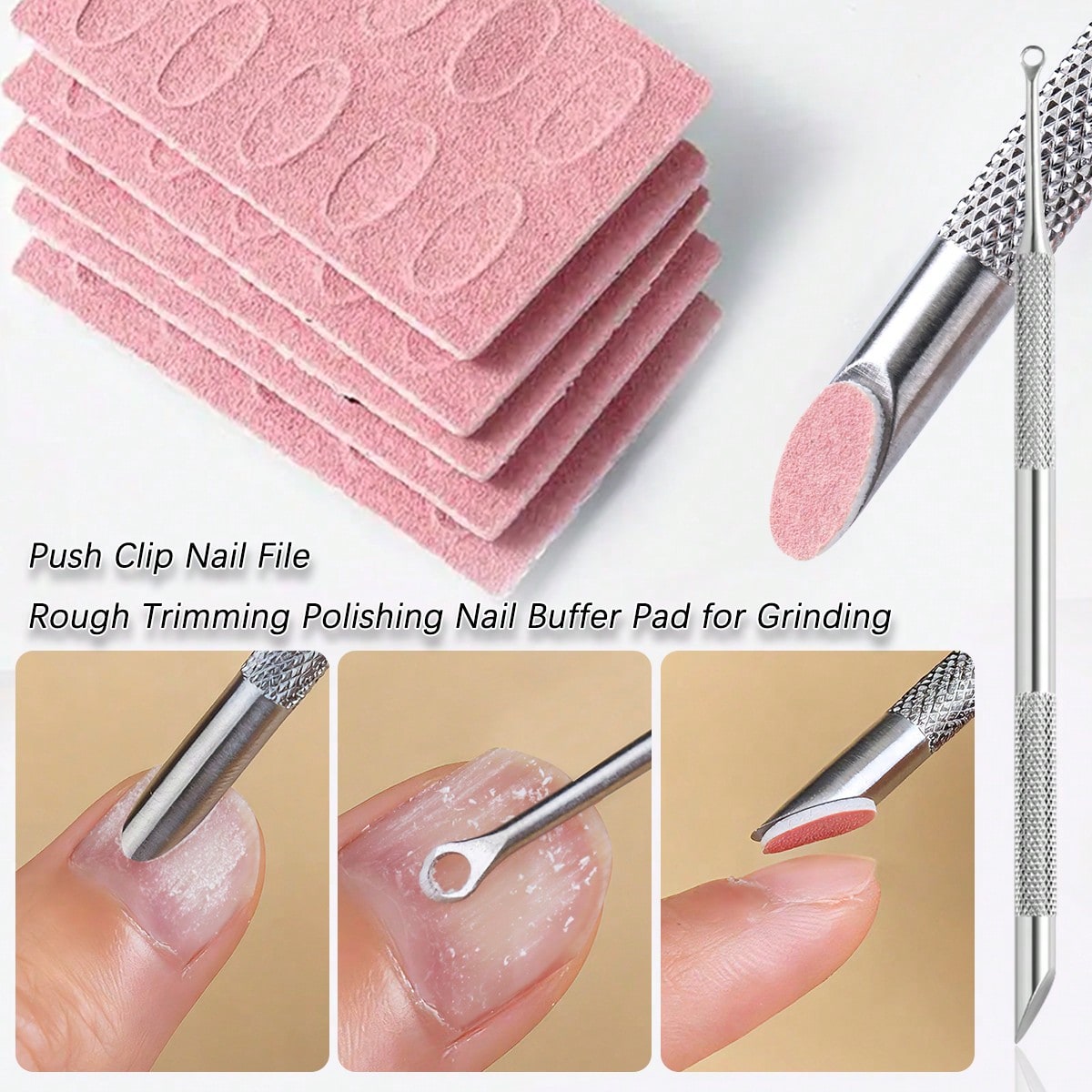 Manicure Care Set, Self-Adhesive Push Clip Nail File, Rough Trimming Polishing Nail Buffer Pad For Grinding, Shaping And Smoothing Nails, Includes Sandpaper Sheets, Cuticle Pusher, Manicure Grinding Tool