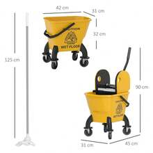 HOMCOM Cleaning Cart With 26 Liter Bucket And Wringer, Mop Cart With Handle And Mop For Building Cleaning, Yellow - 1 - View 4