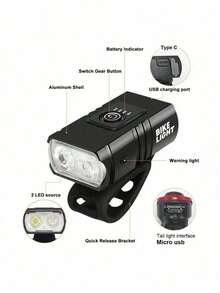 Bicycle Front Light USB Rechargeable, 6 Modes Bicycle Headlight And 4 Modes Tail Light Set, High Lumen Super Bright Bicycle Light, Waterproof Safety Bicycle Front And Rear Lights, Suitable For Road, Mountain, And Night Riding.