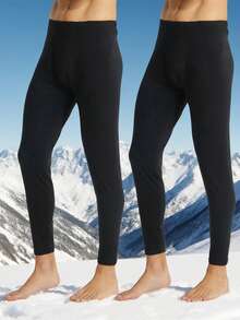 Mens 2 Pack Thermal Underwear Bottoms Long Johns For Men Thermal Warm Baselayer Ultra Soft Trousers Leggings Pants - Black - View 1
