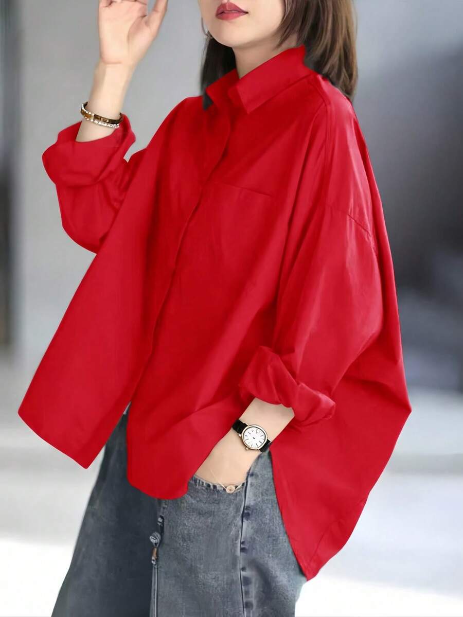 Women's Casual Solid Color Minimalist Long Sleeve Shirt