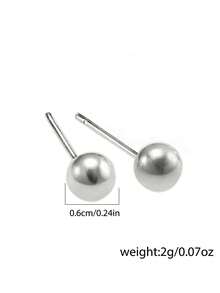 2 piezas Pendientes de bola lisa de acero inoxidable para hombres - Plateado - Ver 3