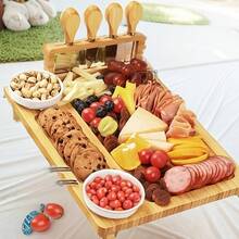 1Set Bamboo Cheese Board Set With Cutting Board And Cheese Knives, Square, Natural Wood Grain, For Thanksgiving Family Day, Spring Festival - Multicolor - View 4