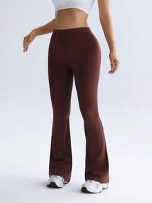 Elegant Winter Flare Pants, Slimming And Lifting, Elongating Leg Lines, Stretchy Fitted Cut, Suitable For Conservative Commuting Wear. Exquisite High-Waisted Design, Shaping And Fitting, Flare Leg Style Elongates Legs. Women's Winter High-Waisted Flare Pants - Brown - View 7