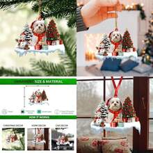 Talataca Havanese con árbol de pino de Navidad, muñ de nieve, regalo 2D plano espejo retrovisor para coche, accesorios para árbol de Navidad, decoración colgante interior retrovisor(default) - Multicolor - Ver 1