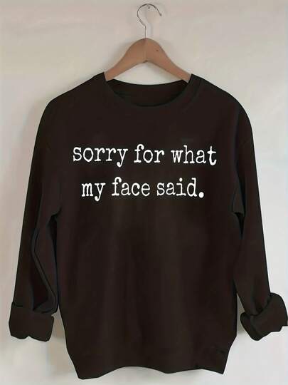 Plus Size - Women's Extra Large "Sorry For What My Face Said" Hoodie - Soft Crew Neck Pullover With Fun Slogan, Light Gray Casual Apparel, Plus Size Comfortable Loose Fit, All-Season Casual Wear, Machine Washable Humorous Quote Shirt - Spring Clothes Women